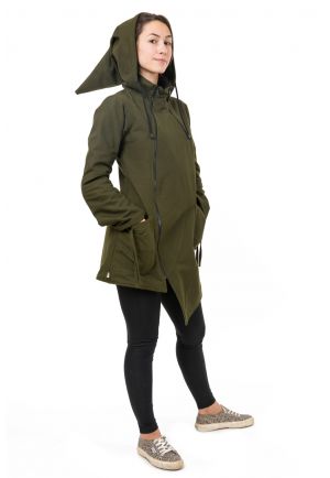 Manteau femme capuche de lutin mandala ethnic chic kaki Jiva