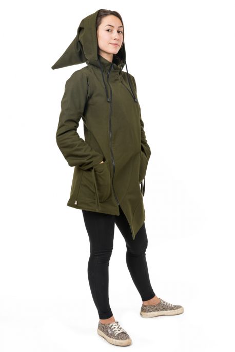 Manteau femme capuche de lutin mandala ethnic chic kaki Jiva