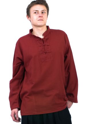 K11521 Chemise homme Col mao nepalaise rouge fonce
