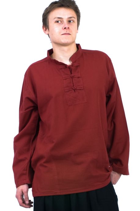 K11521 Chemise homme Col mao nepalaise rouge fonce