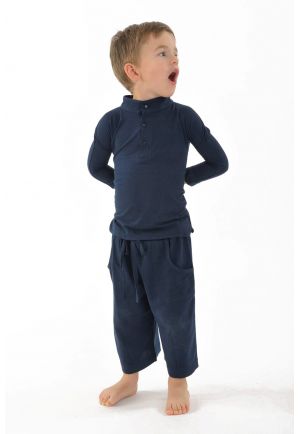 T shirt polo coton bio col mao manches longues enfant