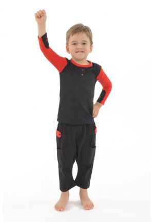 T shirt enfant coton bio manches longues Noir et rouge