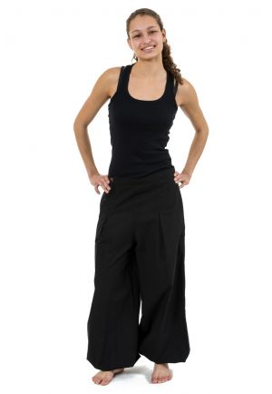 Pantalon ethnique large bouffant droit femme noir uni Damh