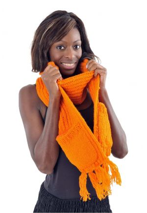Echarpe mouffle pure laine orange
