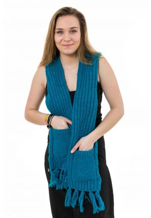 Echarpe mouffle pure laine turquoise