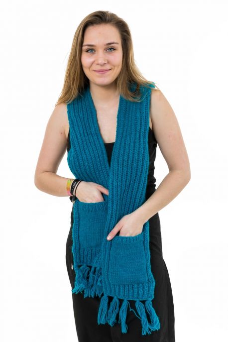 Echarpe mouffle pure laine turquoise