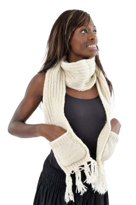 Echarpe mouffle pure laine crème