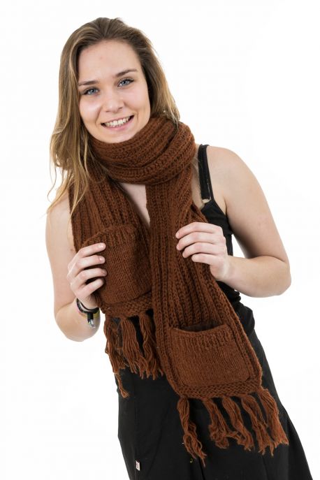 Echarpe mouffle pure laine marron clair