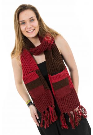 Echarpe poches moufles pure laine degrade rouge marron
