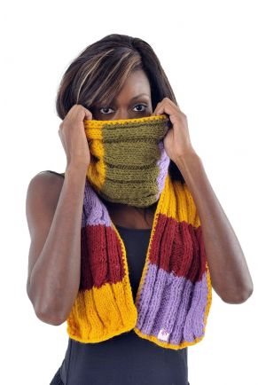 Echarpe pure laine douce vert jaune mauve bordeaux