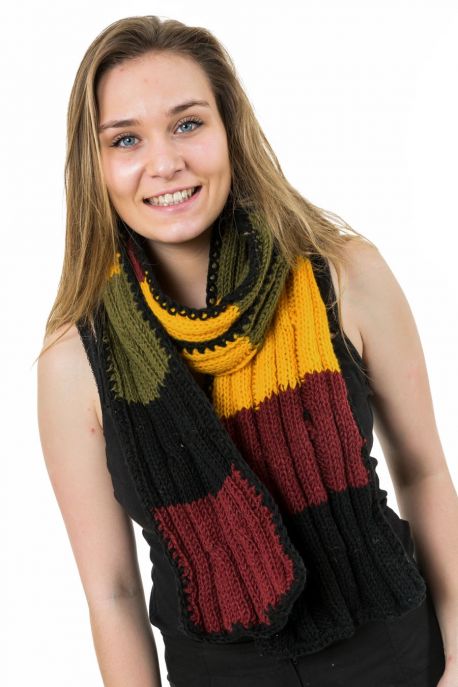 Echarpe pure laine douce jaune  bordeaux noir vert
