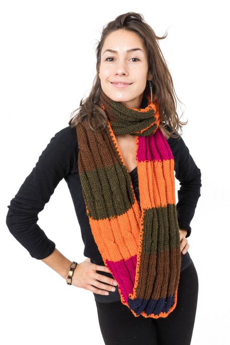 Echarpe pure laine douce rose orange vert marron bleu foncé