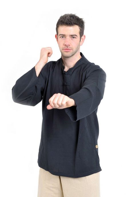 Chemise nepalaise homme col mao noire