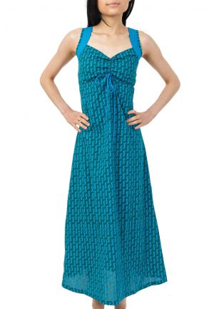 Robe longue boheme imprime ethnique babacool bleus Delya