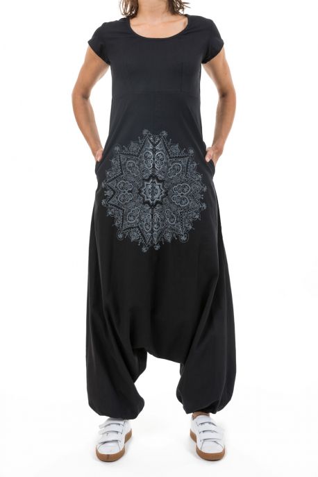 Combi sarouel ethnic noir imprimé mandala