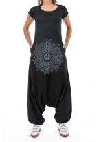 Combi sarouel ethnic noir imprimé mandala