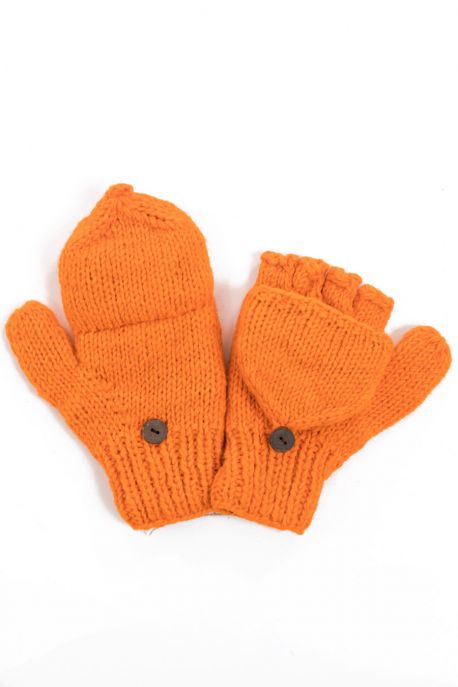 Moufles mitaines rouge uni pure laine et polaire douce