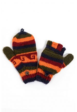 Moufles mitaines rouge uni pure laine et polaire douce