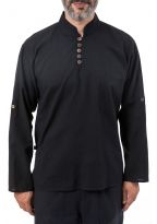 Chemise ethnique col mao manches transformables noir uni Ragyapa