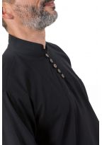 Chemise ethnique col mao manches transformables noir uni Ragyapa