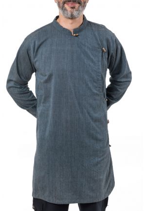 Chemise homme tunique kurta zen bleu gris