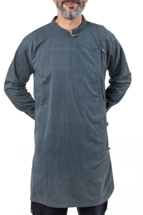 Chemise homme tunique kurta zen bleu gris