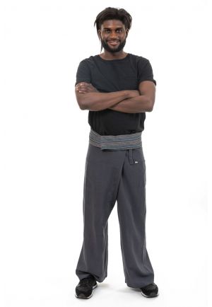 Pantalon thai gris et rayures Tino