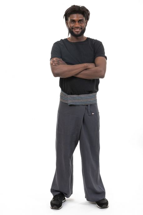 Pantalon thai gris et rayures Tino