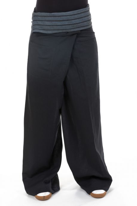 Pantalon thai fisherman noir gris