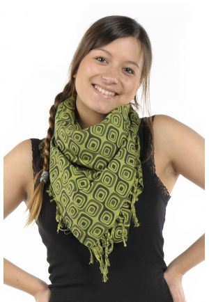 Cheche foulard coton psychedelic square kaki noir
