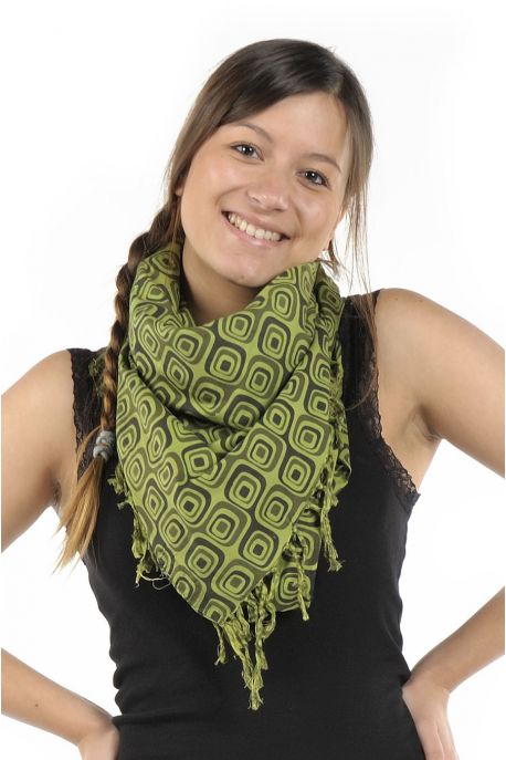Cheche foulard coton psychedelic square kaki noir