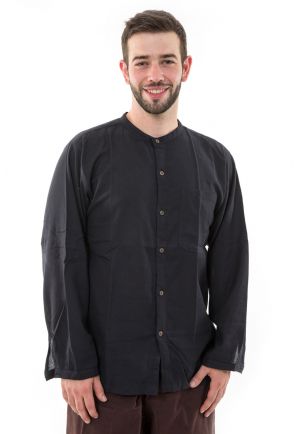 Chemise coton leger noir boutons noix de coco Harree