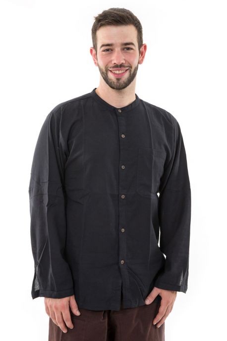 Chemise coton leger noir boutons noix de coco Harree