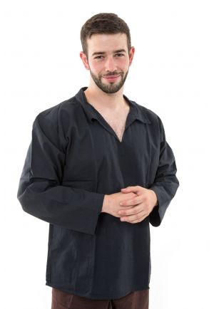 Chemise col relax coton comme du lin noir