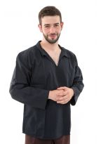 Chemise col relax coton comme du lin noir