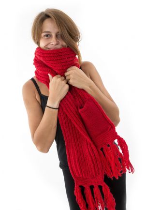 Echarpe mouffle pure laine rouge