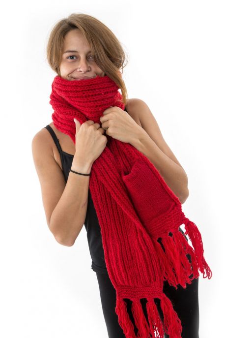 Echarpe mouffle pure laine rouge