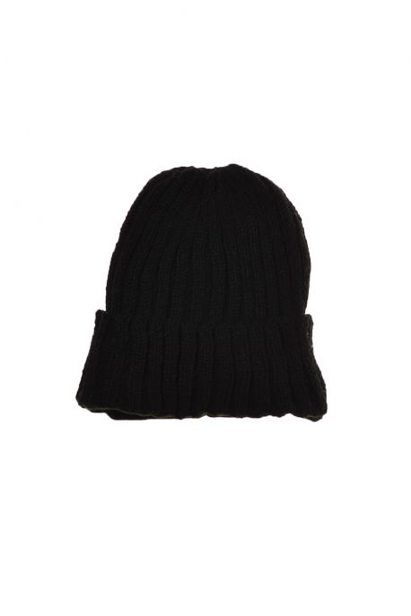 Bonnet large revers laine et polaire douce all black