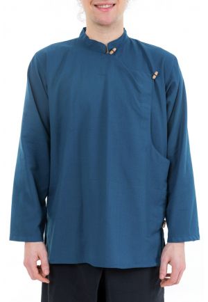 Chemise tibetaine homme bleu petrole