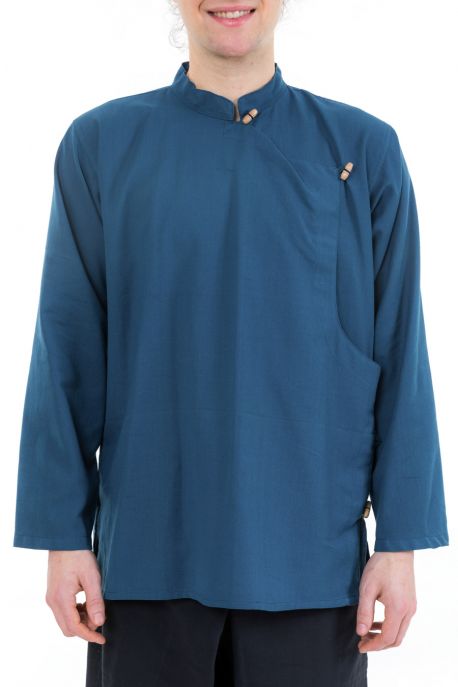Chemise tibetaine homme bleu petrole