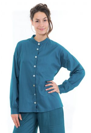 Chemise manches longues femme bleu petrole face