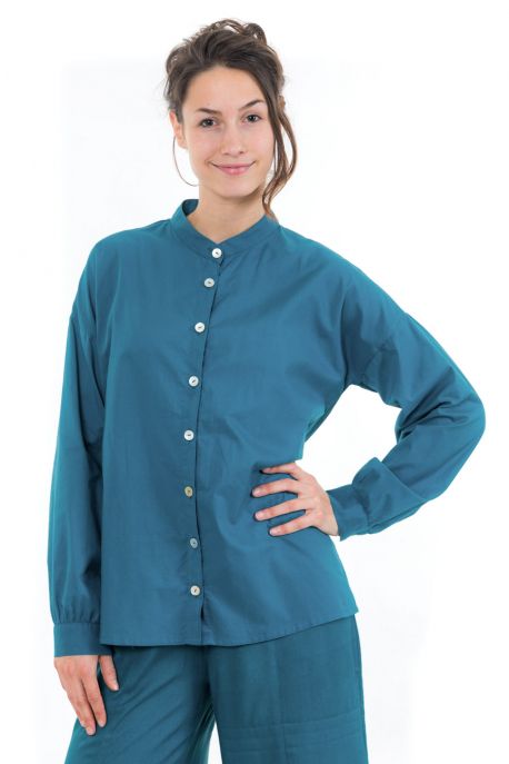 Chemise manches longues femme bleu petrole face