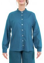 Chemise manches longues femme bleu petrole zoom