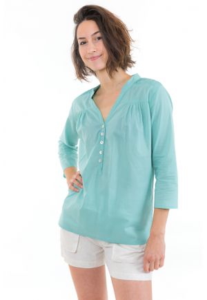 Top blouse coton et nacre Aqua face