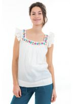 Top femme broderies et manches volantees face