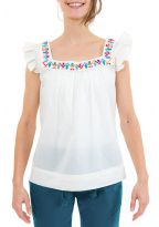 Top femme broderies et manches volantees zoom