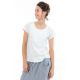 T-shirt femme plastron manches retroussees ecru face