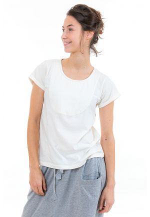 T-shirt femme plastron manches retroussees ecru face