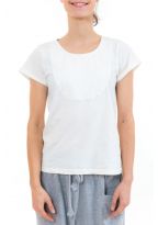 T-shirt femme plastron manches retroussees ecru zoom