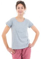 Tee shirt femme gris plastron manches retroussees face
